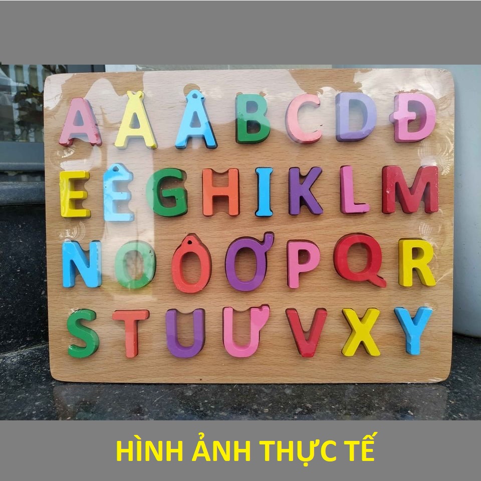 Bảng chữ cái tiếng việt tiếng anh bằng gỗ loại đẹp dày siêu nổi cho bé học đánh vần và ghép chữ, số