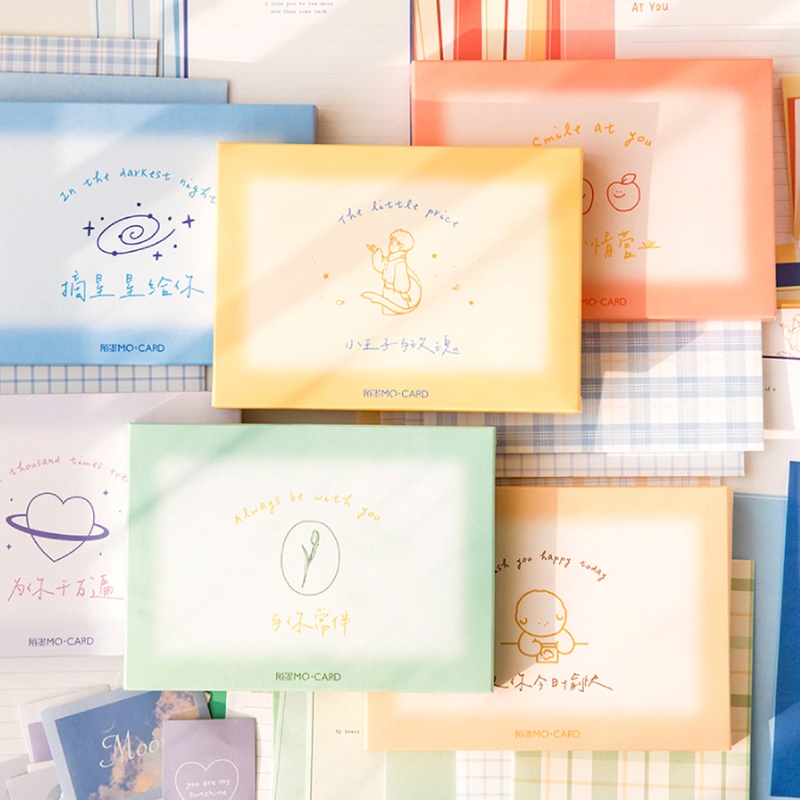 Bộ phong bì giấy retro in hình vẽ đơn giản đáng yêu kèm hình dán trang trí