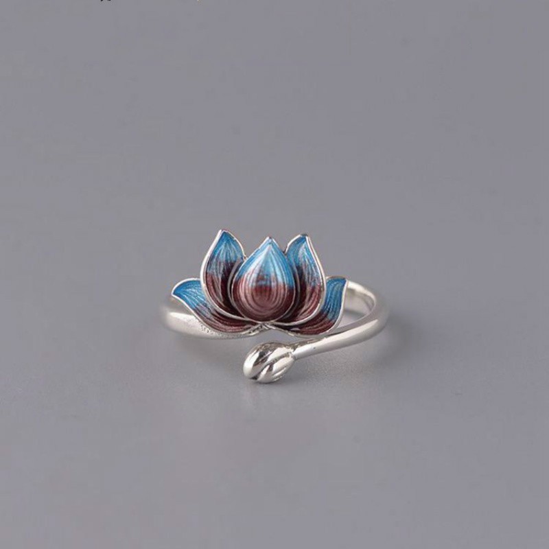 Nhẫn Đeo Tay Kim Loại Tạo Hình Hoa Sen Vintage Cho Nữ