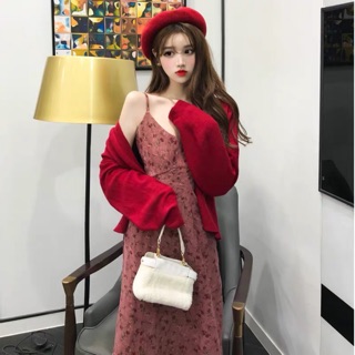 Váy nhung hai dây đuôi cá hoa nhí