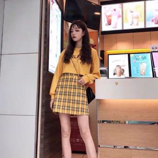 [SALE] SET ÁO PHÔNG VÁY KẺ CARO MÀU VÀNG QUẢ XOÀI ĐÁNG YÊU