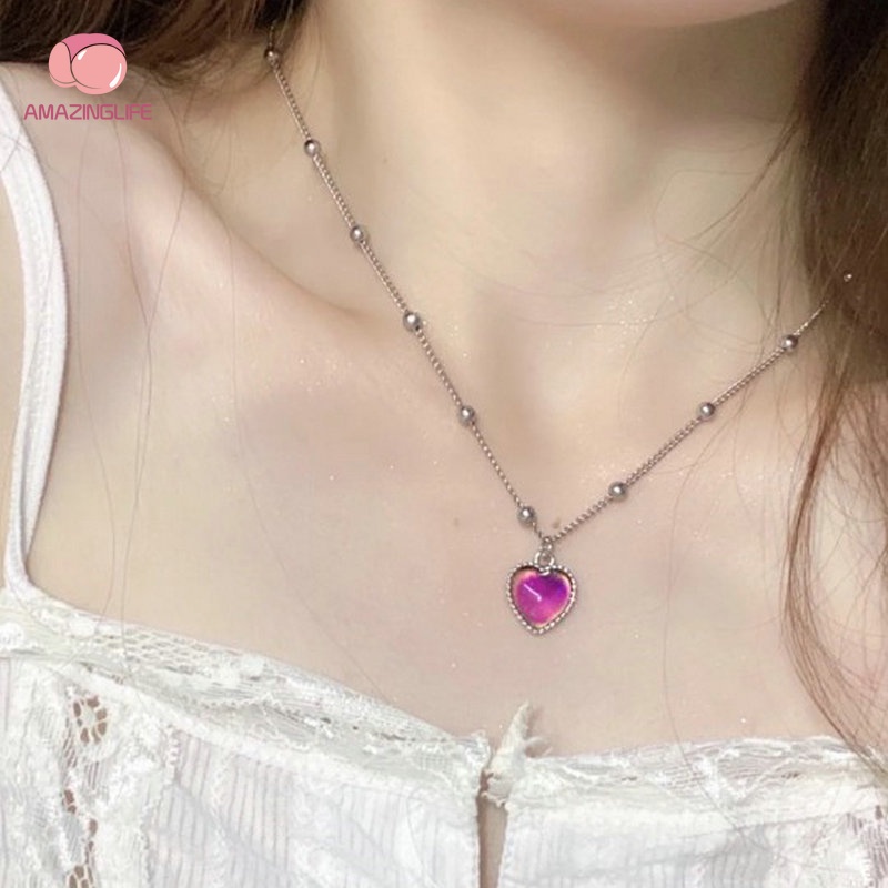 Vòng cổ Hợp Kim Mặt Trái Tim / Quả Đào Thay Đổi Màu Sắc Theo Nhiệt Độ Sáng Tạo