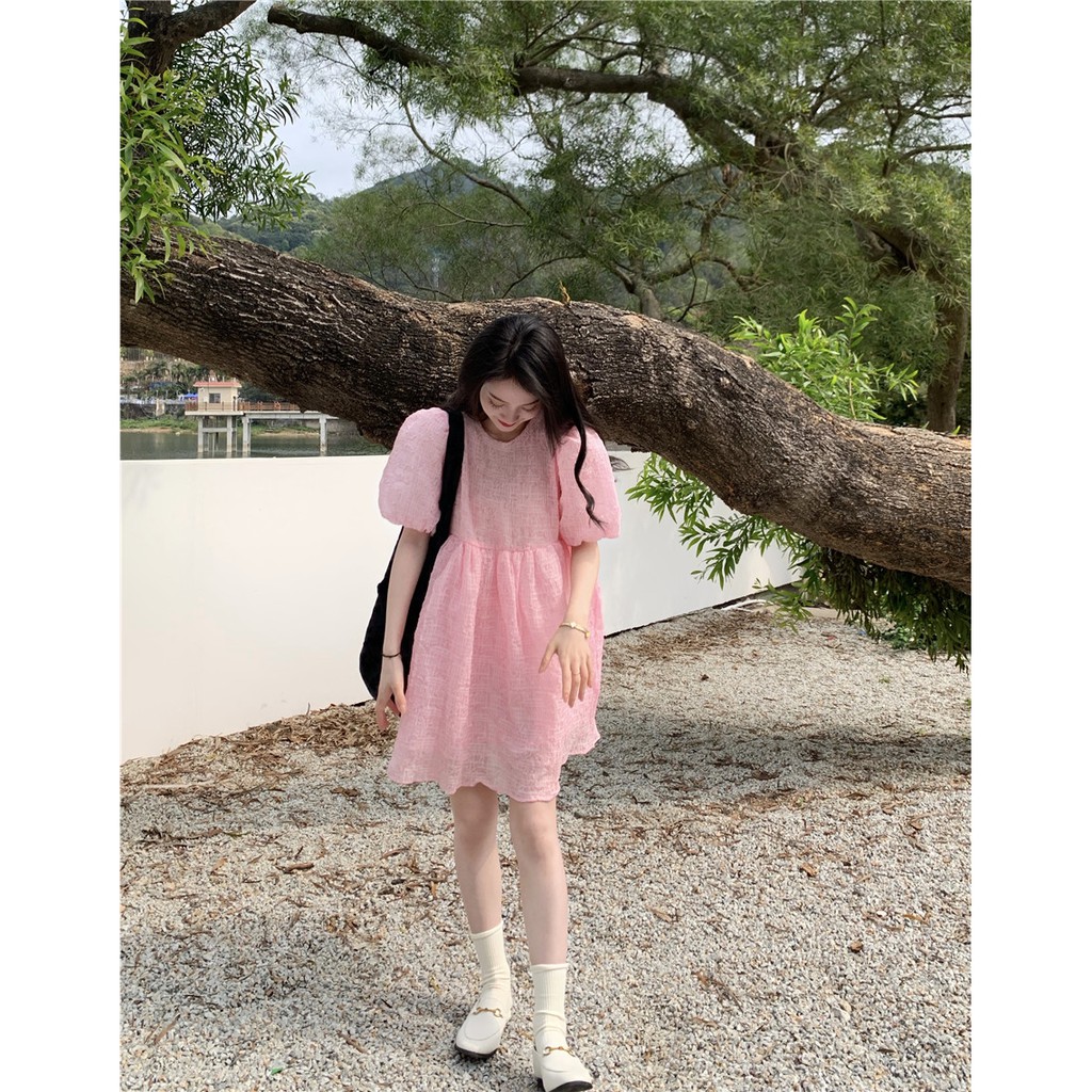 ( Sẵn ) Đầm babydoll nữ Ulzzang màu hồng AK1503