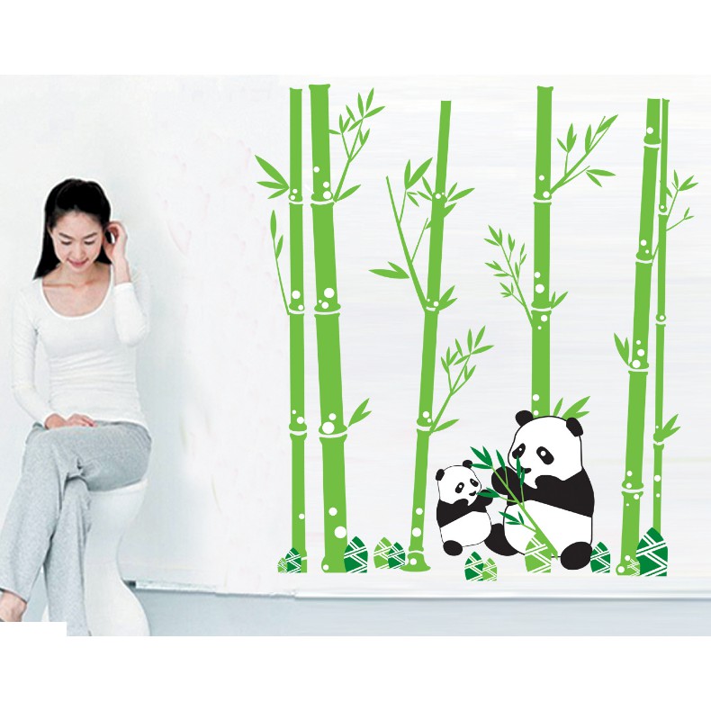 Decal trang trí tường Mẹ Con Gấu Trúc và Bụi Trúc