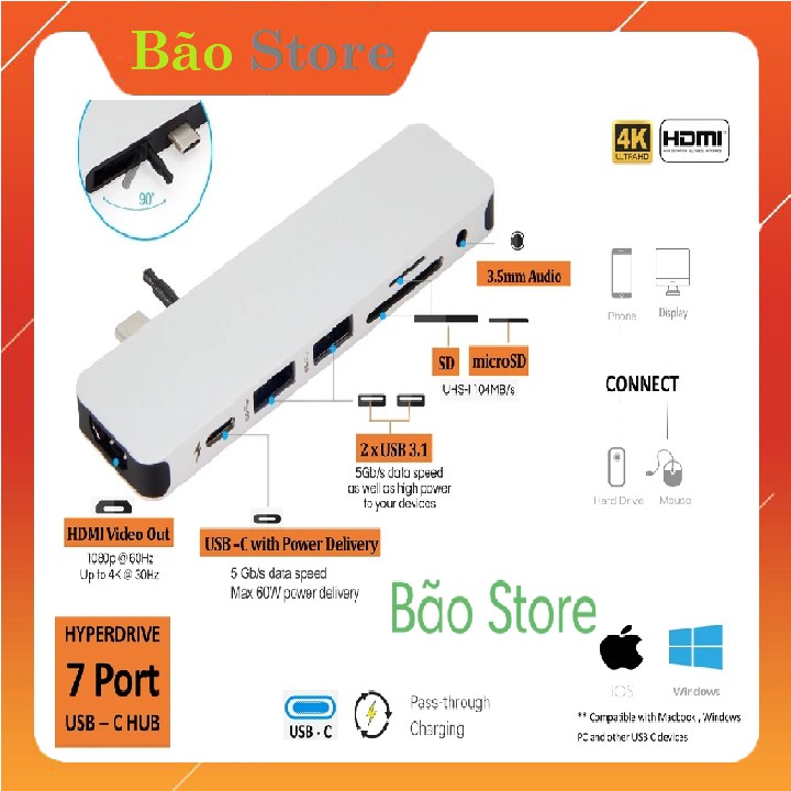 CỔNG CHUYỂN HYPERDRIVE SOLO 7-IN-1 [ Freeship] USB-C HUB FOR MACBOOK, PC & DEVICES