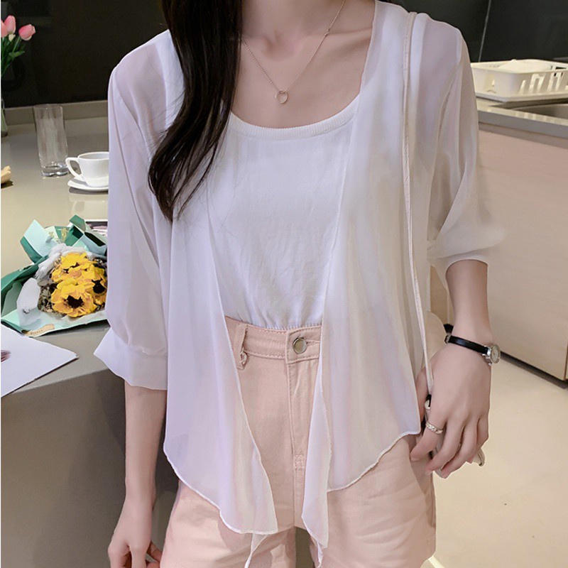 Áo khoác vải voan siêu mỏng dáng ngắn phong cách mùa hè