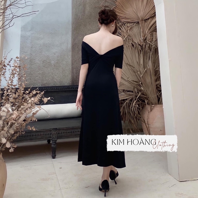 Đầm dáng dài mặc 2 kiểu Kim Hoàng, vải umi dày dặn, dãn 2 chiều, khoét lưng sexy