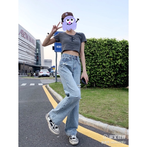 Quần Jean ống rộng Quần bò Nữ Dáng Suông chất Jeans Lưng Cao Ulzzang,dễ phối đồ | BigBuy360 - bigbuy360.vn
