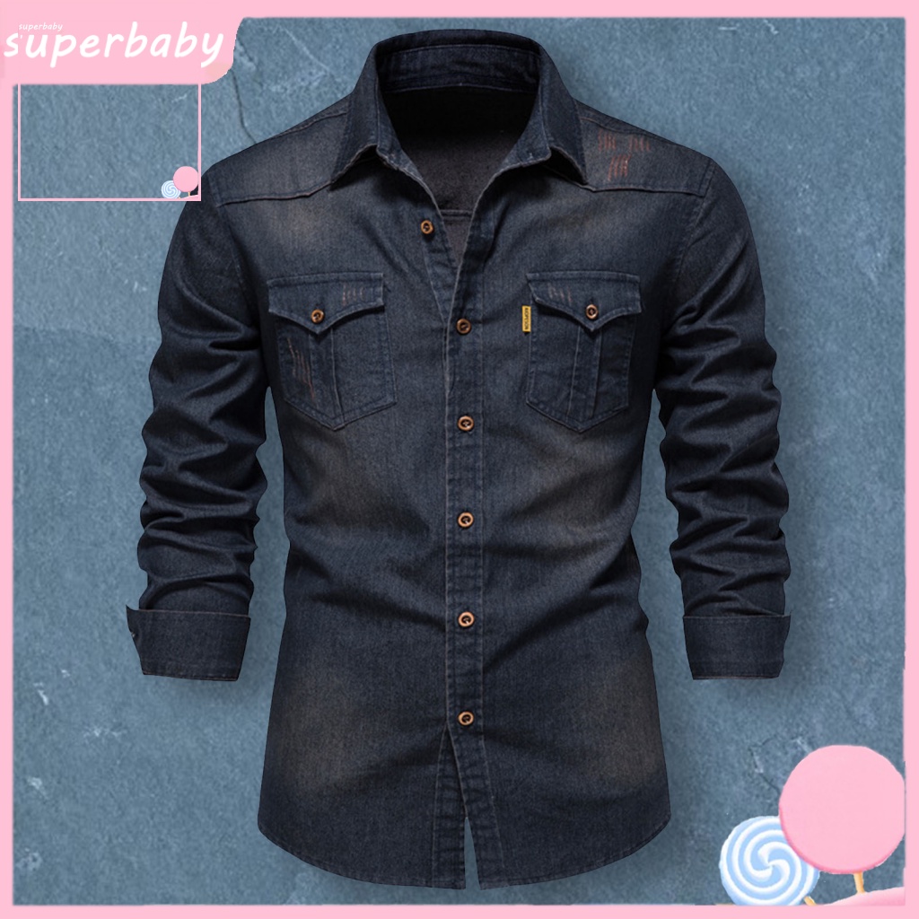Áo Sơ Mi Denim Cổ Bẻ Phối Nút Thời Trang Dành Cho Nam