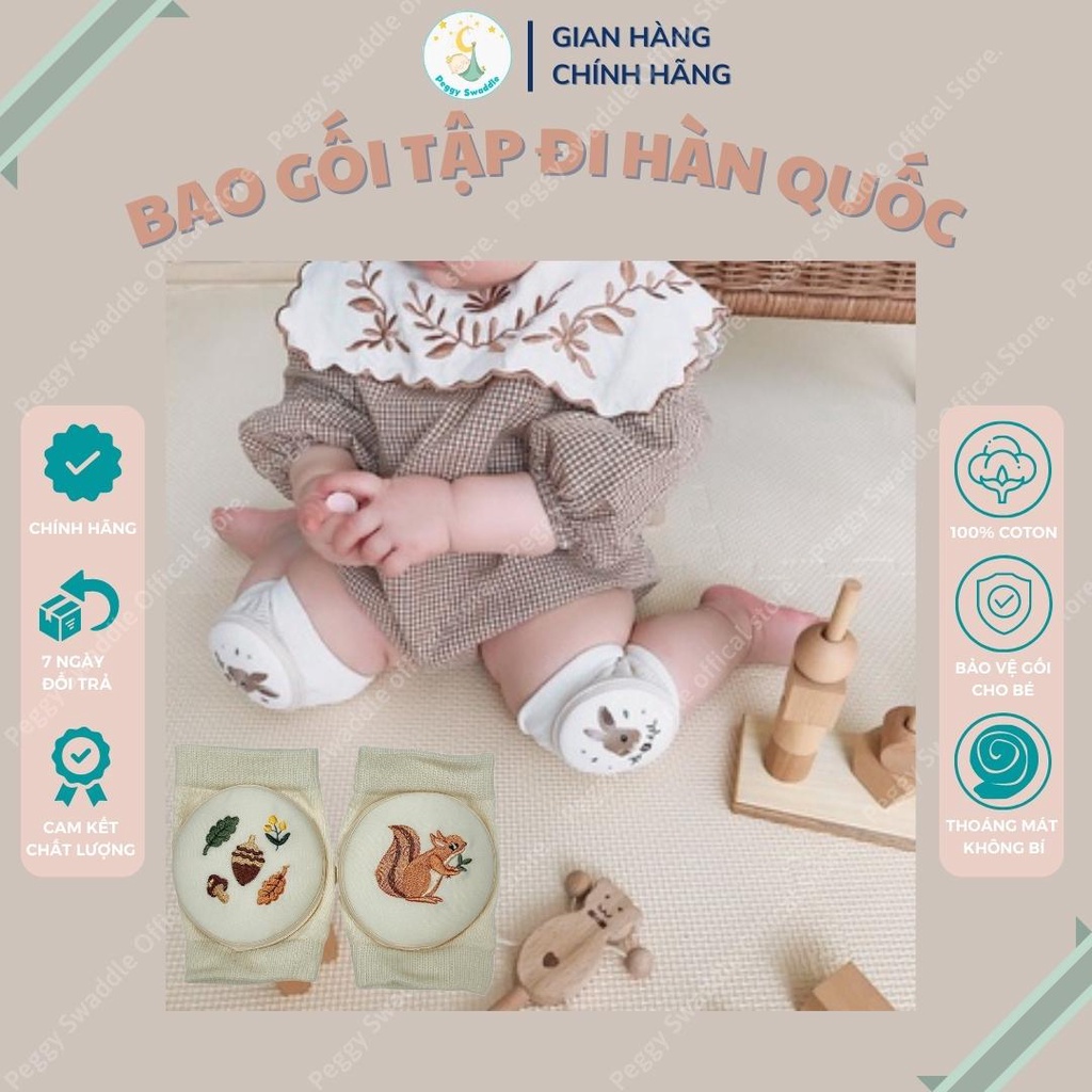 Tất Tập Bò, Tập Đi, Bảo Vệ Đầu Gối Thêu Hình Họa Tiết Xuất Hàn Quốc Cho Bé