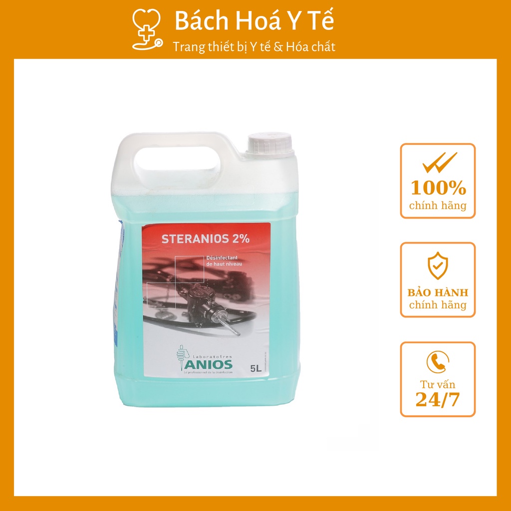 Dung dịch sát khuẩn Steranios 2% can 5L, ngâm khử sát khuẩn dụng cụ, Chính hãng khử trùng mức độ cao.