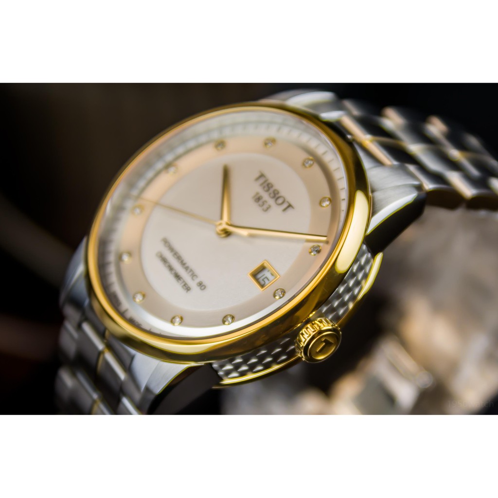 Đồng hồ nam Tissot T086.408.22.036.0.0- Máy Cơ trữ cót 80h - Đính Kim cương tự nhiên - Kính Sapphire