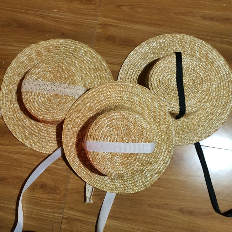 Nón cói đi biển gaucho đầu bẹt dây buộc trắng siêu hot