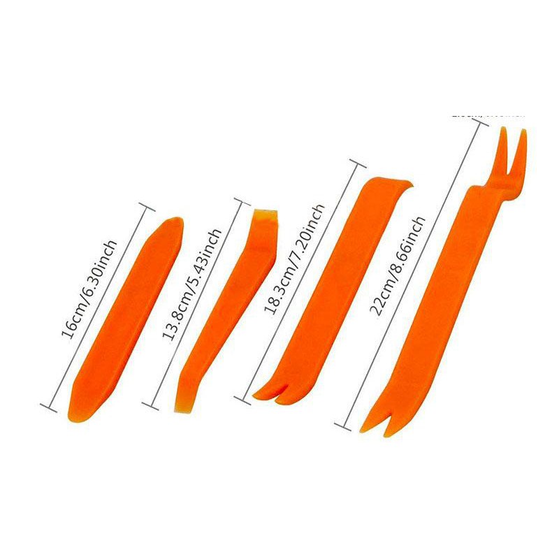 Bộ tháo lắp nội thất ô tô 7 món tiện lợi rẻ bền đẹp (nhựa tổng hợp màu cam + thép chống gỉ).