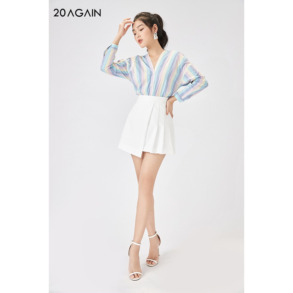 [Mã WABRAG30 giảm 12% đơn 99K] Áo sơ mi nữ dài tay họa tiết kẻ 20AGAIN phong cách công sở thanh lịch ASW1166