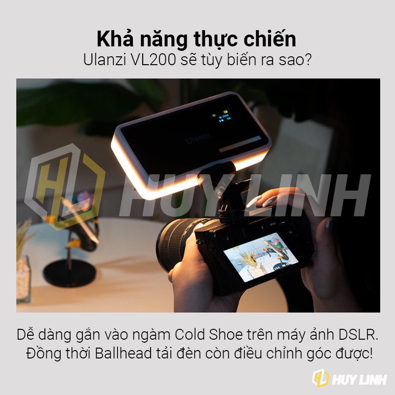 Đèn Led chụp hình quay phim Ulanzi VL200 Bi Color fill light - Dải màu 2500K đến 9000K tích hợp pin sạc 5000mAh