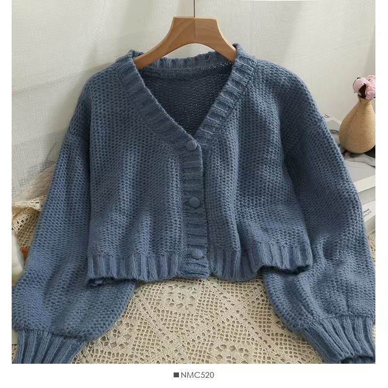 Áo Khoác Cardigan Dệt Kim Tay Dài Dáng Ngắn Rộng Cài Khuy Thời Trang Đa Năng