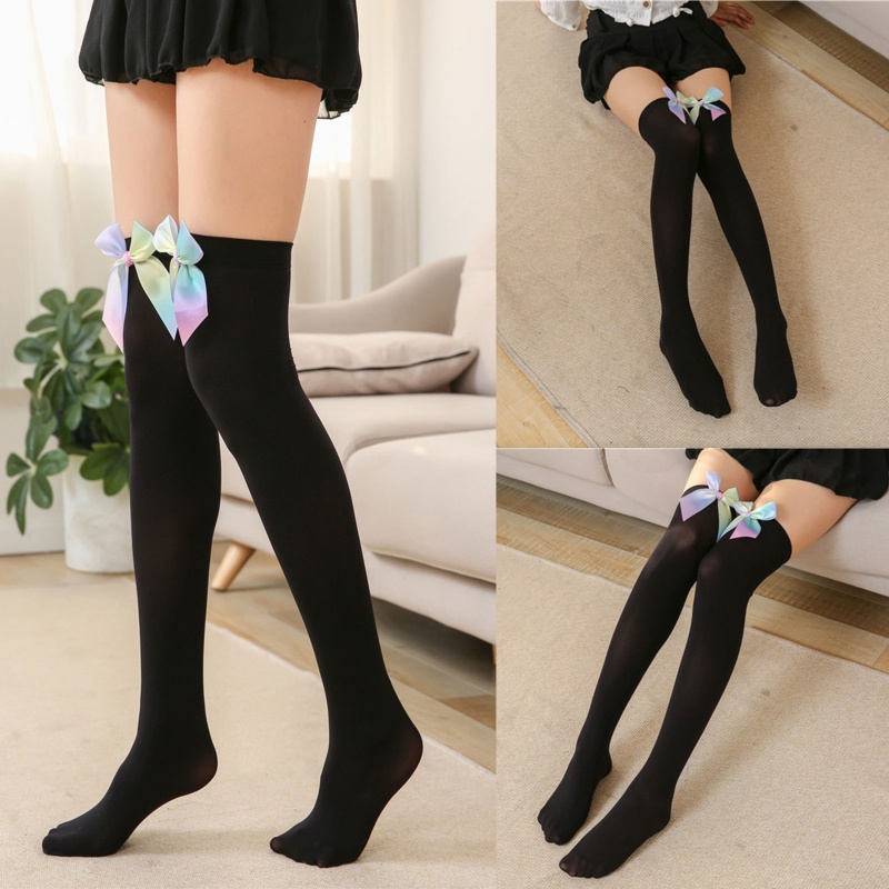 Tất Dài Qua Gối Phối Ren Co Giãn Đính Nơ Phong Cách Lolita