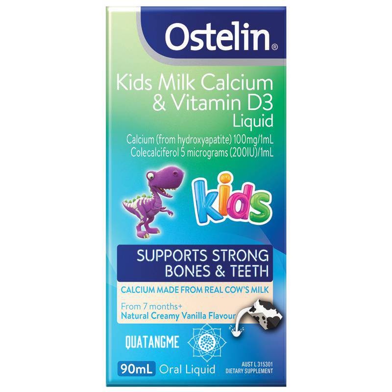 Calci nước Oslelin kids milk calcium &amp; vitamin D3 lọ 90ml (Úc). Bổ sung canxi cho bé từ từ 7 tháng tuổi.