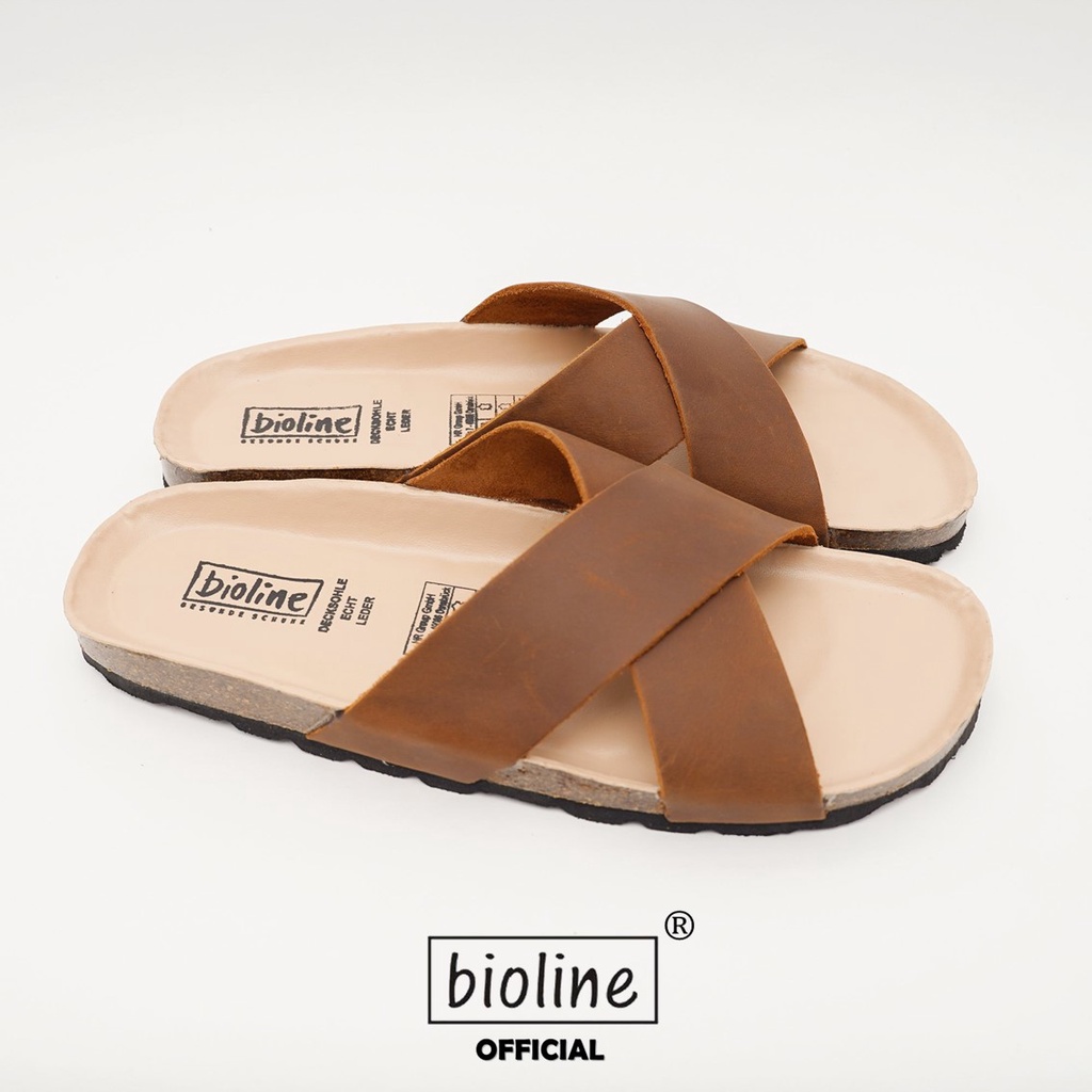 DK03 - Dép Đế Trấu BIOLINE Official Quai Da Bò Chữ X Lót Pu Kem Chống Nước