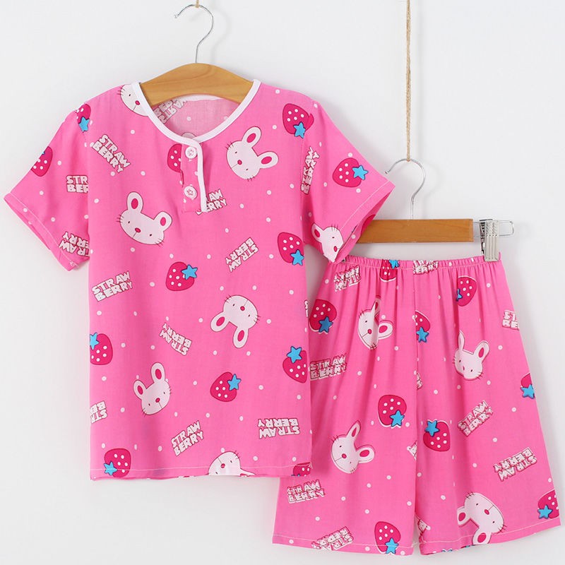 quần thun bé trai₪✹♕Bộ đồ ngủ pijama cotton lụa mùa hè trẻ em 1-13 tuổi bé gái, trai, lớn, dài tay ngắn điều hòa