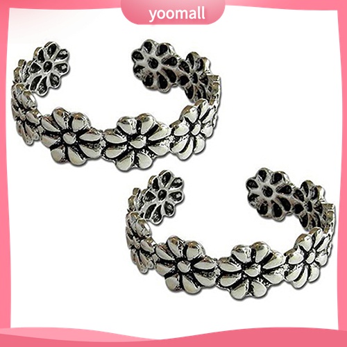 Yomall♡ Set 2 Nhẫn Ngón Chân Mạ Bạc Phong Cách Vintage