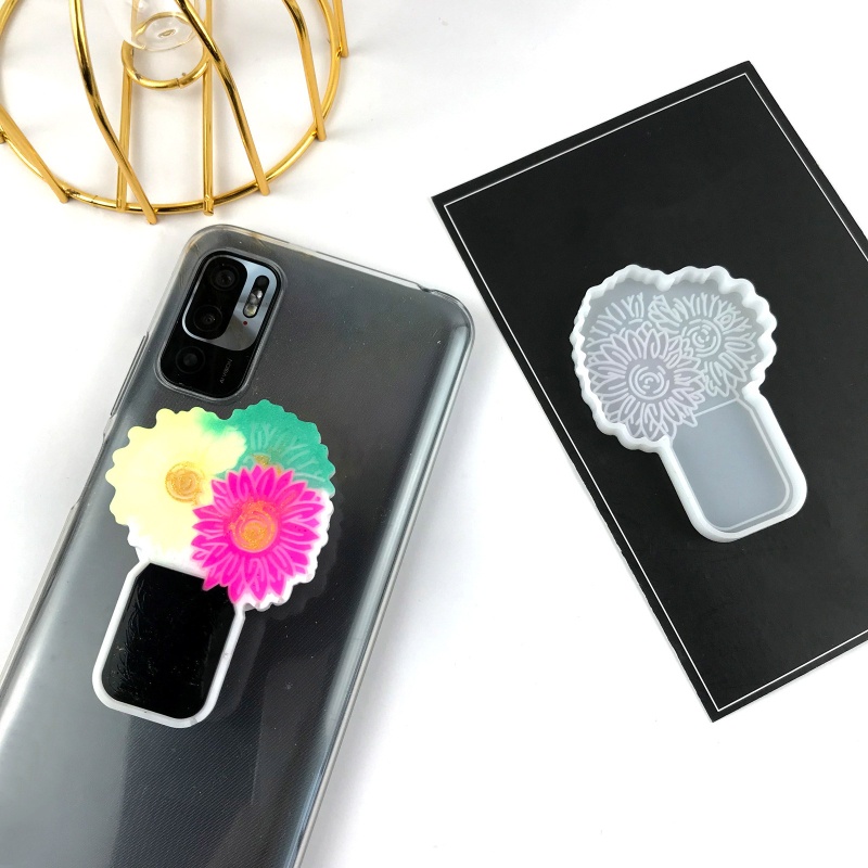 Khuôn Silicon Làm Móc Khóa / Điện Thoại Hình Lọ Hoa Cúc