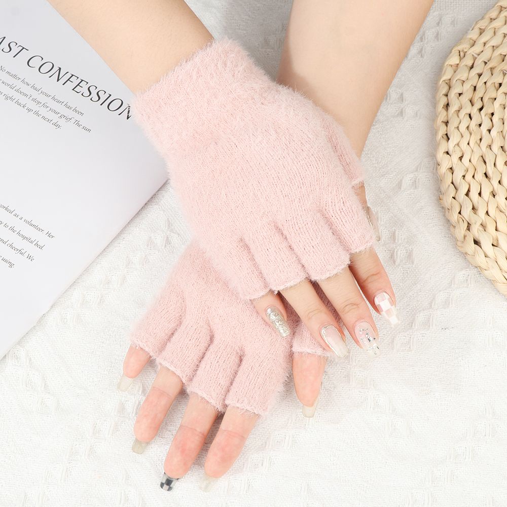 Cặp găng tay len hở ngón co giãn màu trơn thời trang thu đông cho nam và nữ