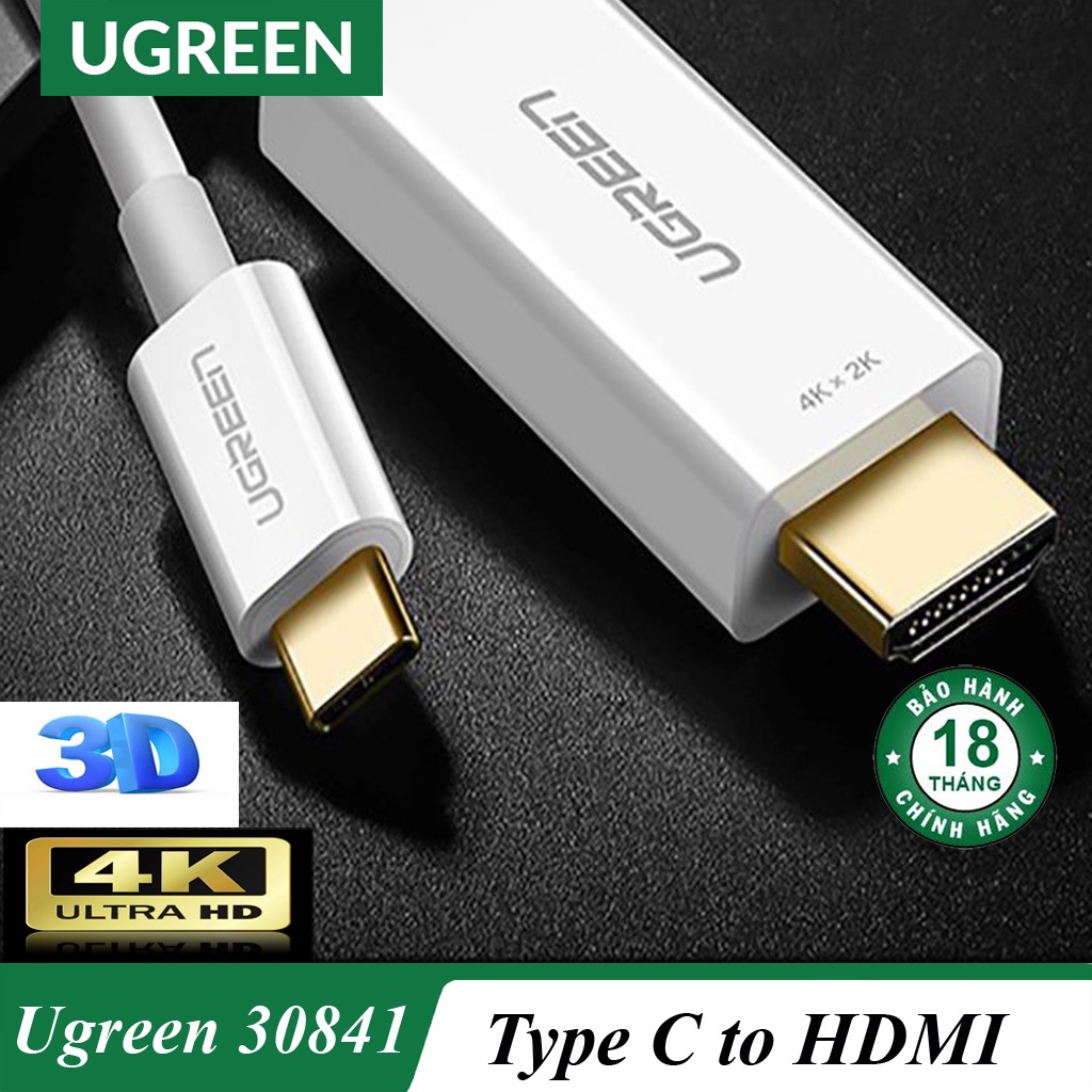 [Mã ELHACE giảm 4% đơn 300K] Cáp Chuyển USB Type C to HDMI Ugreen 30841 Cao Cấp dài 1.5met hỗ trợ 4K 2K (màu trắng)