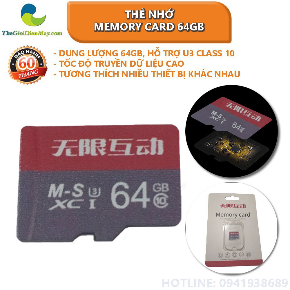[SIÊU SALL ] Thẻ nhớ Memory Card 64GB U3 Class 10 - Bảo hành 5 Năm - Shop Thế Giới Điện Máy .