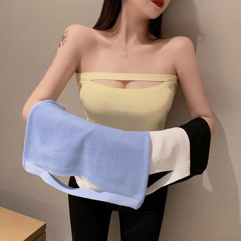 Áo Croptop Dệt Kim Màu Trơn Phối Diềm Xếp Nếp Gợi Cảm Dành Cho Nữ