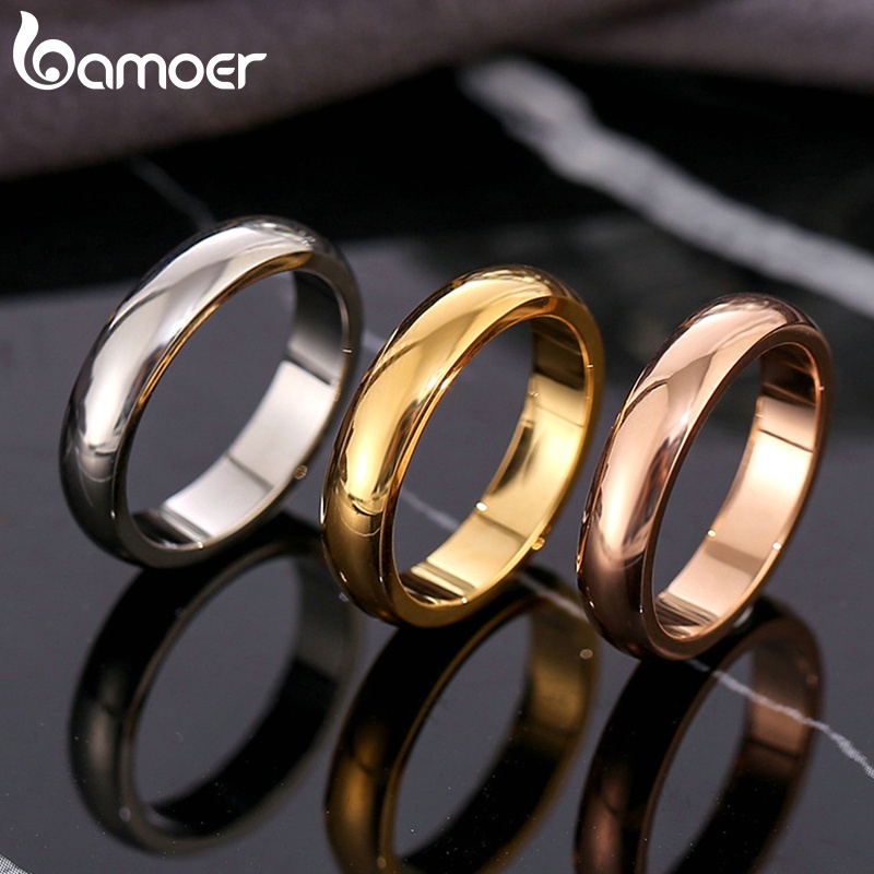 Nhẫn BAMOER bằng thép không gỉ thiết kế đơn giản thời trang cao cấp cho nam nữ