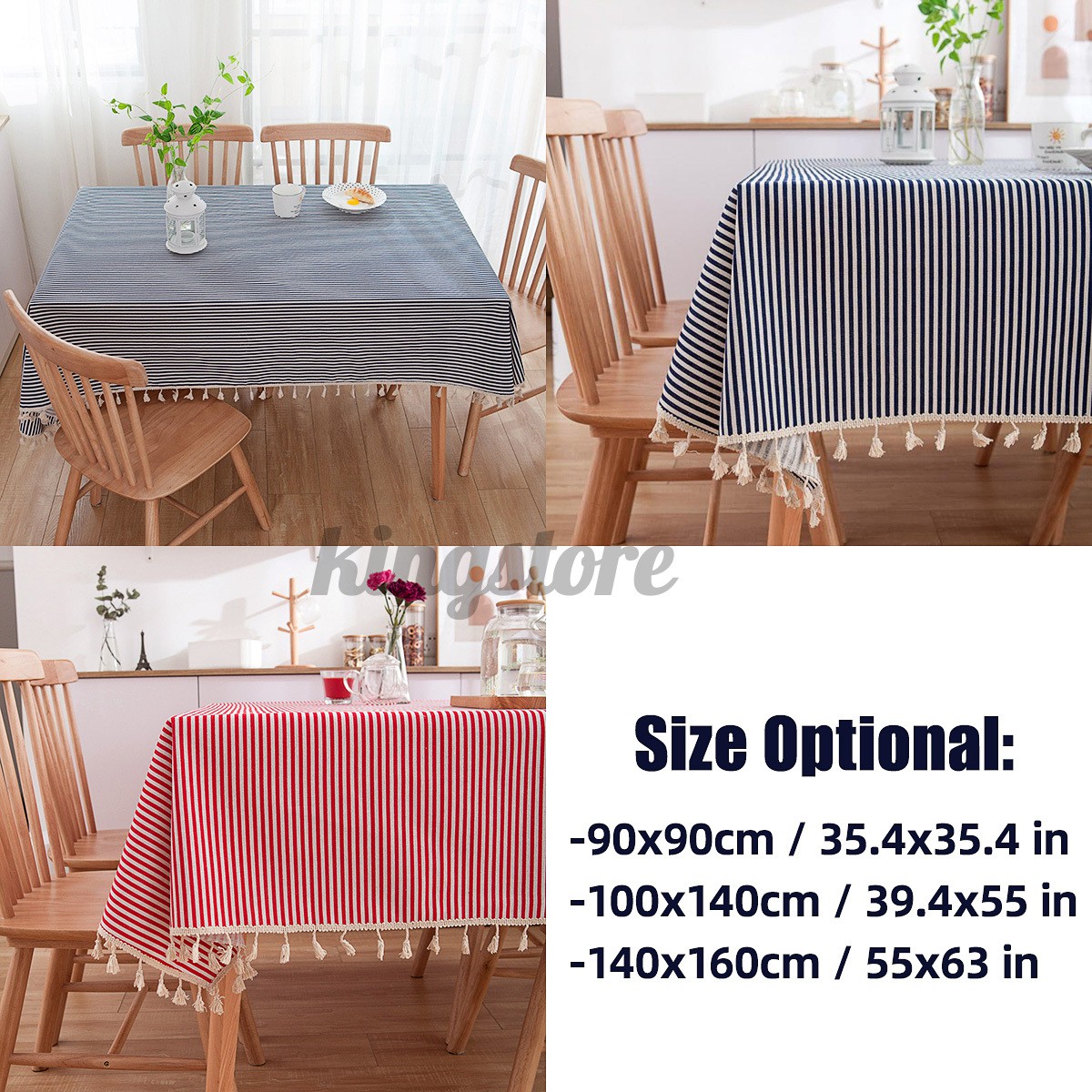 Stripe Printed Cotton Linen Tablecloth Rectangle Tassel Tea Table Cloth Cover