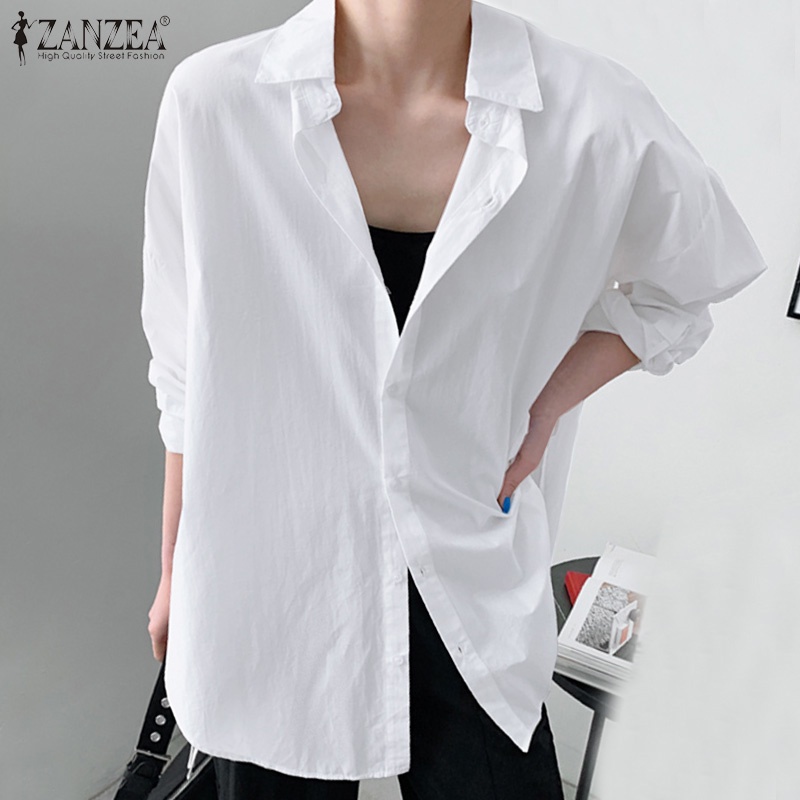 Áo sơ mi ZANZEA tay dài cổ bẻ phong cách Hàn Quốc dành cho nữ