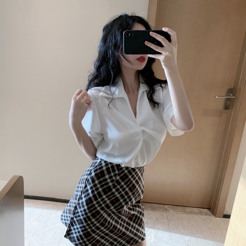 [Kèm Video SP] Áo Sơ Mi Nữ Cao Cấp Tay Lỡ Trơn Màu Phối Xoắn Ngực Kiểu Dáng Trẻ Trung Thời Trang Sugal SO MI NU 008V8