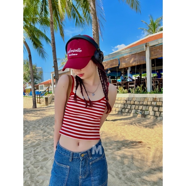 Áo Croptop Nữ Hai Dây Kẻ Sọc Chất Thun Gân Ôm Body Thời Trang Mùa Hè Minipie