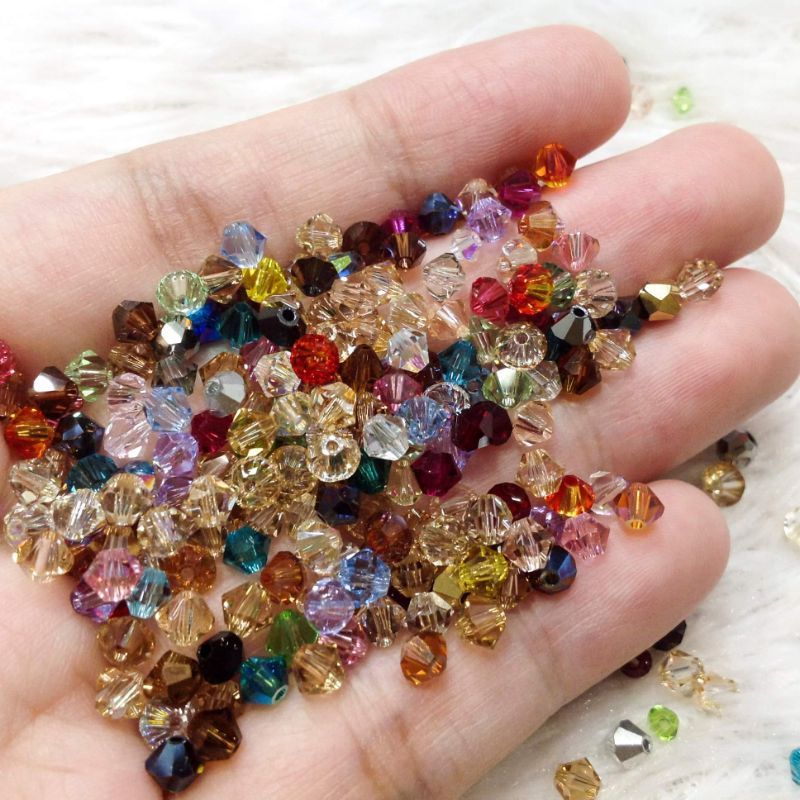 20 Hạt đá pha lê hình thoi mix trộn nhiều màu size 4mm lấp lánh sang trọng cườm xỏ vòng trang sức siêu đẹp