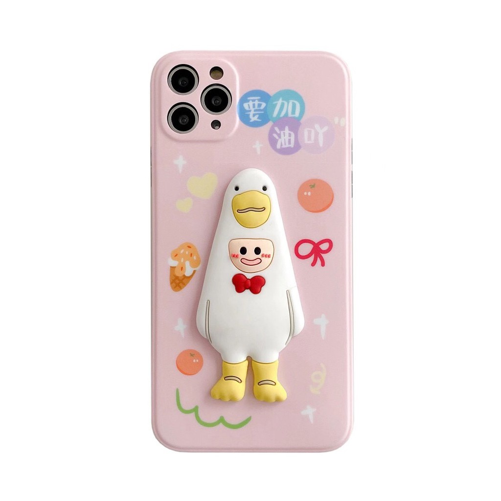 iPhone case Ốp lưng iPhone Hoạt hình Vỏ mềm Cute duck TPU Bảo vệ ống kính hoạt hình Bốn mặt có kết cấu gợn sóng 3D dày cho iPhone 11 Pro Xs MAX XR I8 I7