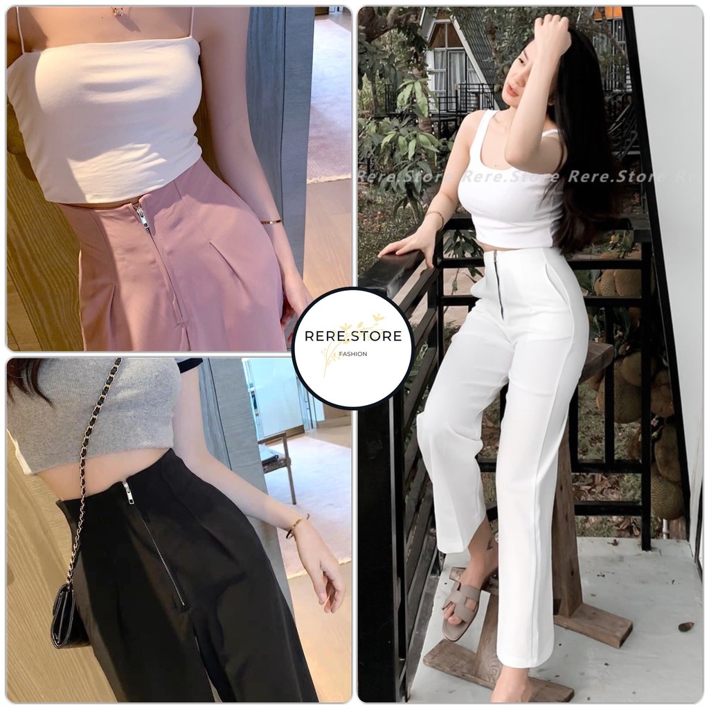 Quần Suông Ống Sớ Khóa Zip Giữa Nữ - Rere.Store [FREESHIP] - Culottes cạp cao ống rộng 3 màu Ulzzang