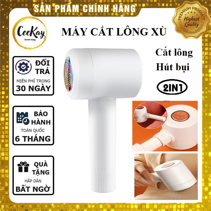 Máy cắt lông xù quần áo đa năng 2in1 có thể cắt xơ len vải và hút bụi, tích hợp đèn, không dây CEEKAY