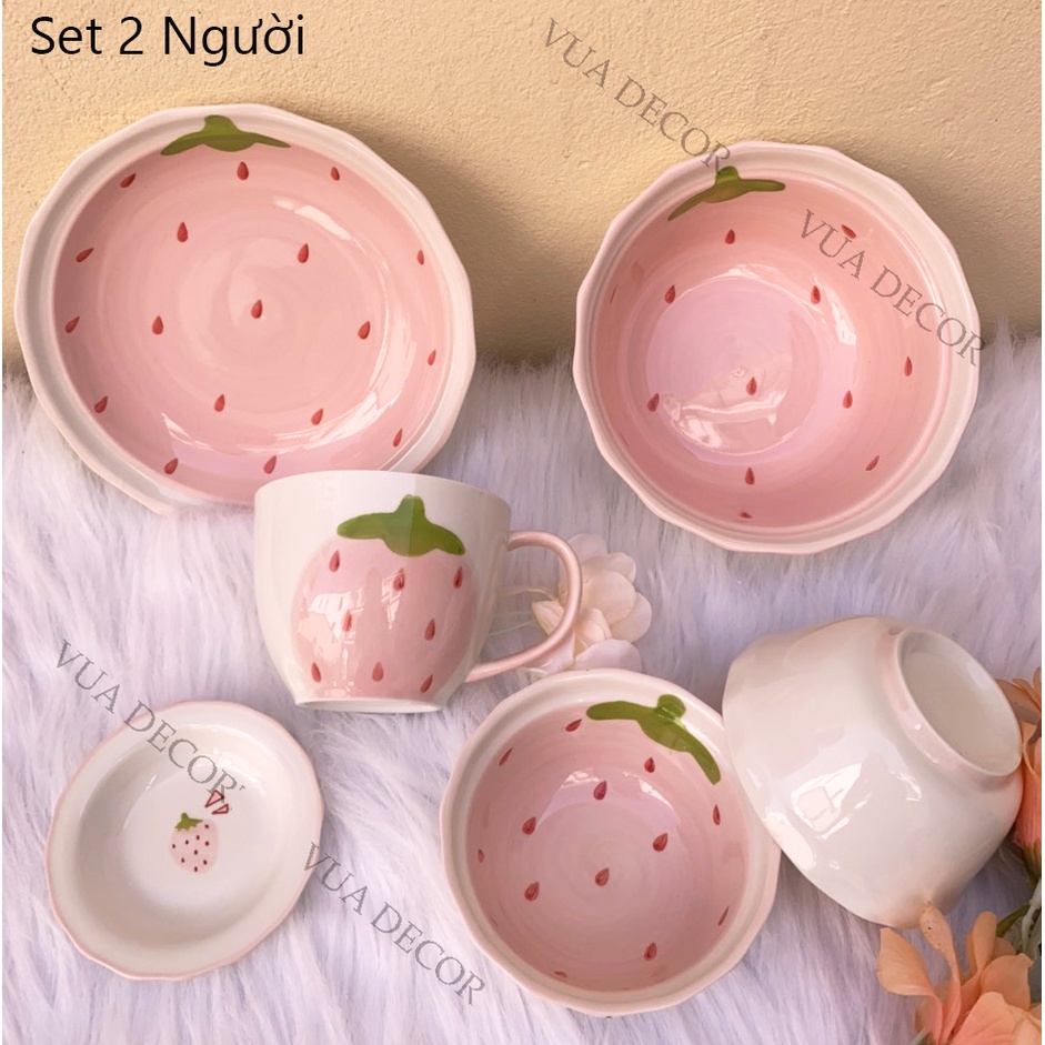 Bộ Chén Dĩa Sứ Bát Ăn Cơm Đĩa Sứ Dâu Tây Dễ Thương Cute Decor Cao Cấp S101