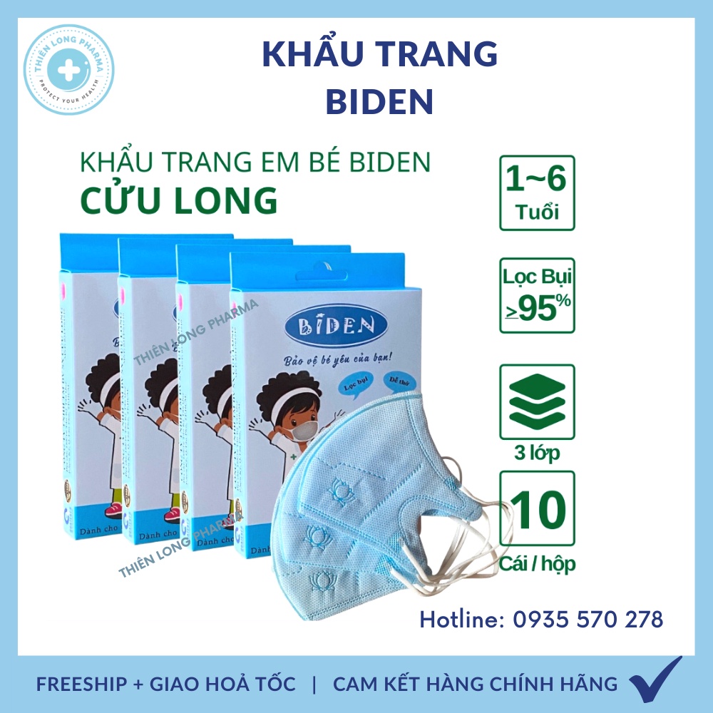 Khẩu trang trẻ em BIDEN [Hộp 10 Cái] khẩu trang y tế cao cấp cho bé hàng chính hãng công ty Cửu Long