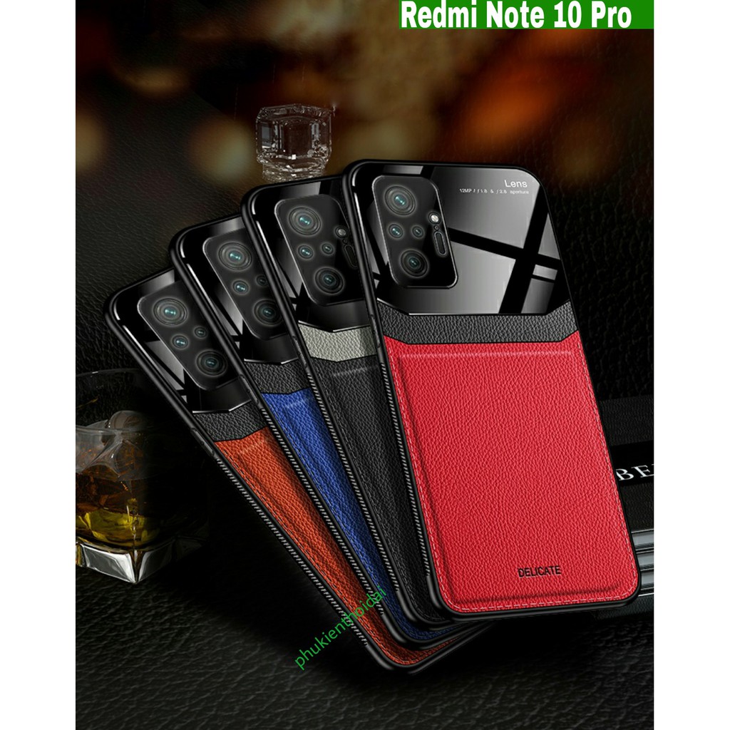 Ốp lưng Redmi Note 10 Pro chống sốc da kính thời trang cao cấp chống mồ hôi