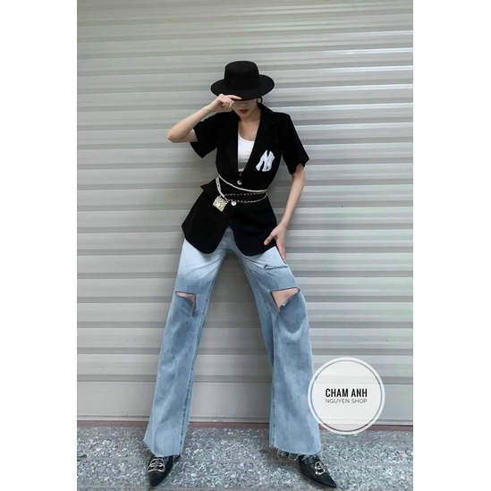 Áo vest cộc tay thêu N Y