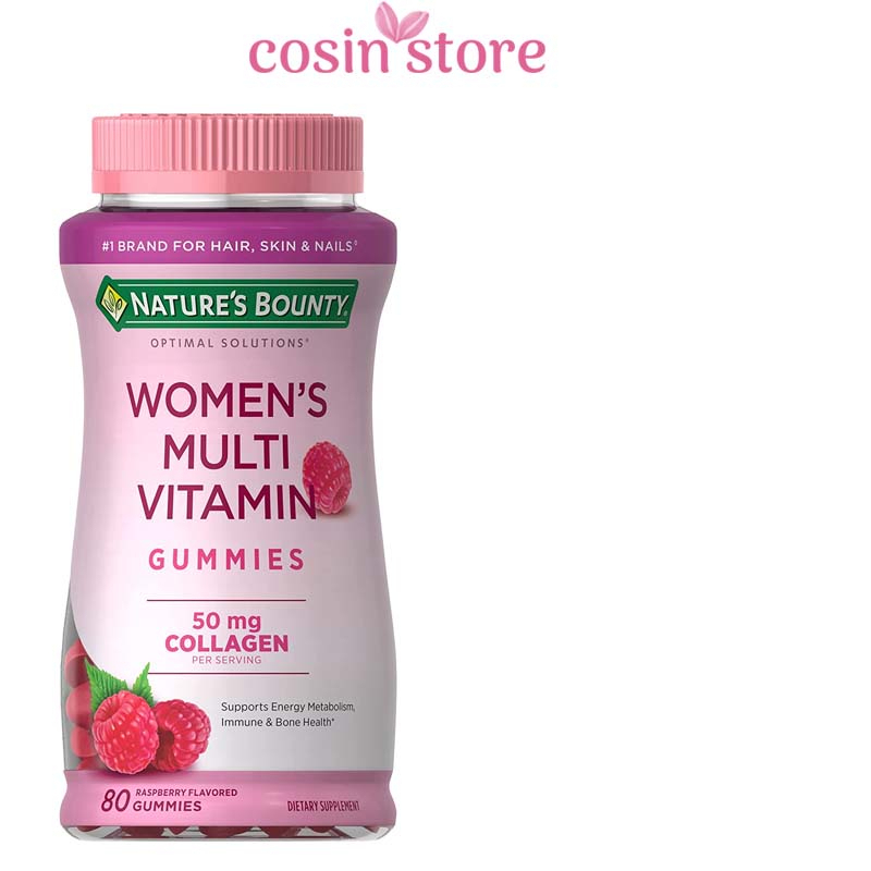 Kẹo dẻo Nature's Bounty Women's Multi Vitamin Gummies 80 viên 50mg collagen vị mâm xôi Hỗ trợ đẹp da Cosin Store