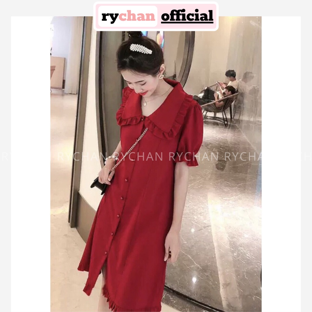 DS342 - Đầm Suông Đỏ Viền Bèo Dễ Thương