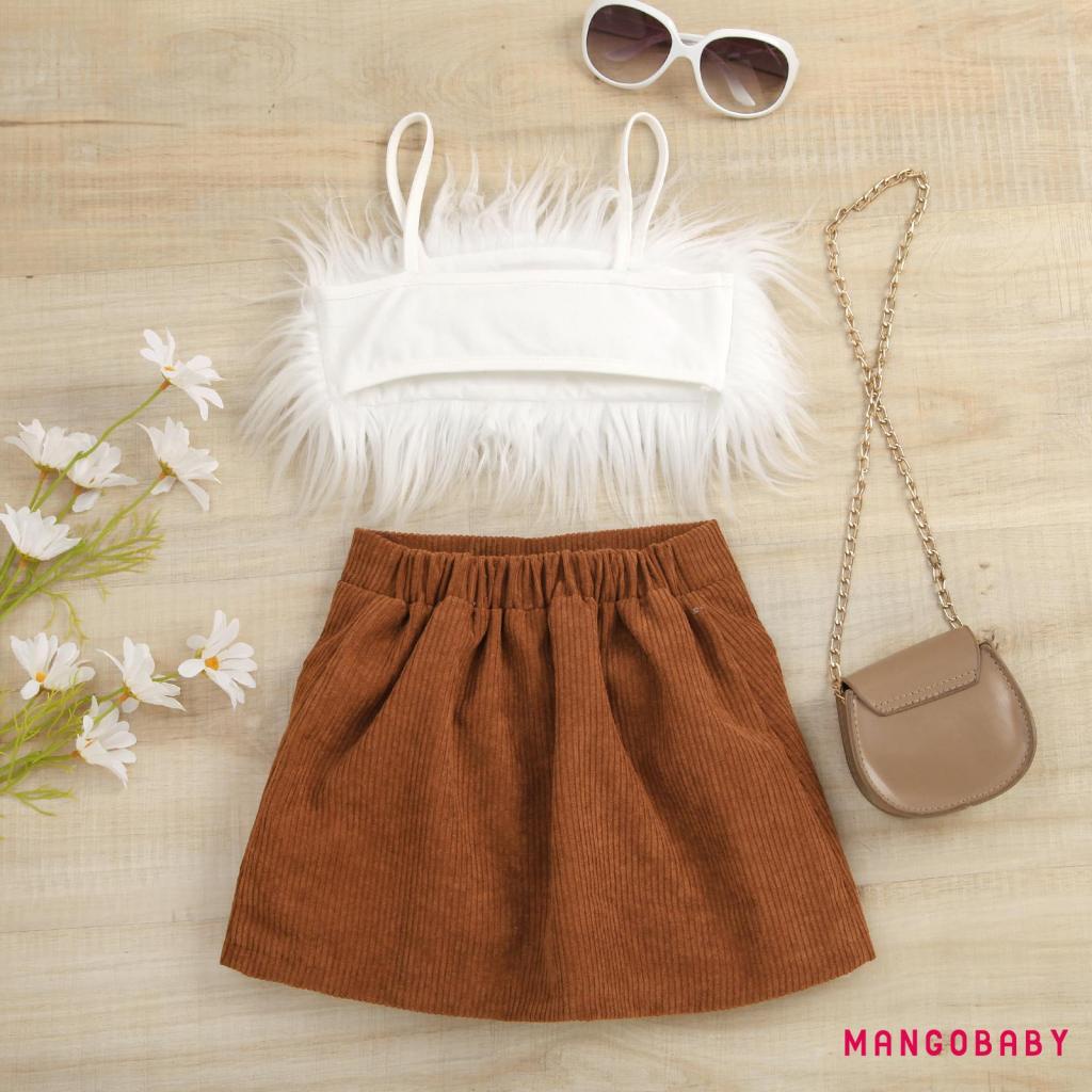 Set Áo Không Tay Màu Trơn + Chân Váy Chữ A Lưng Cao Phối Hàng Nút Thời Trang Mùa Hè Cho Bé Gái