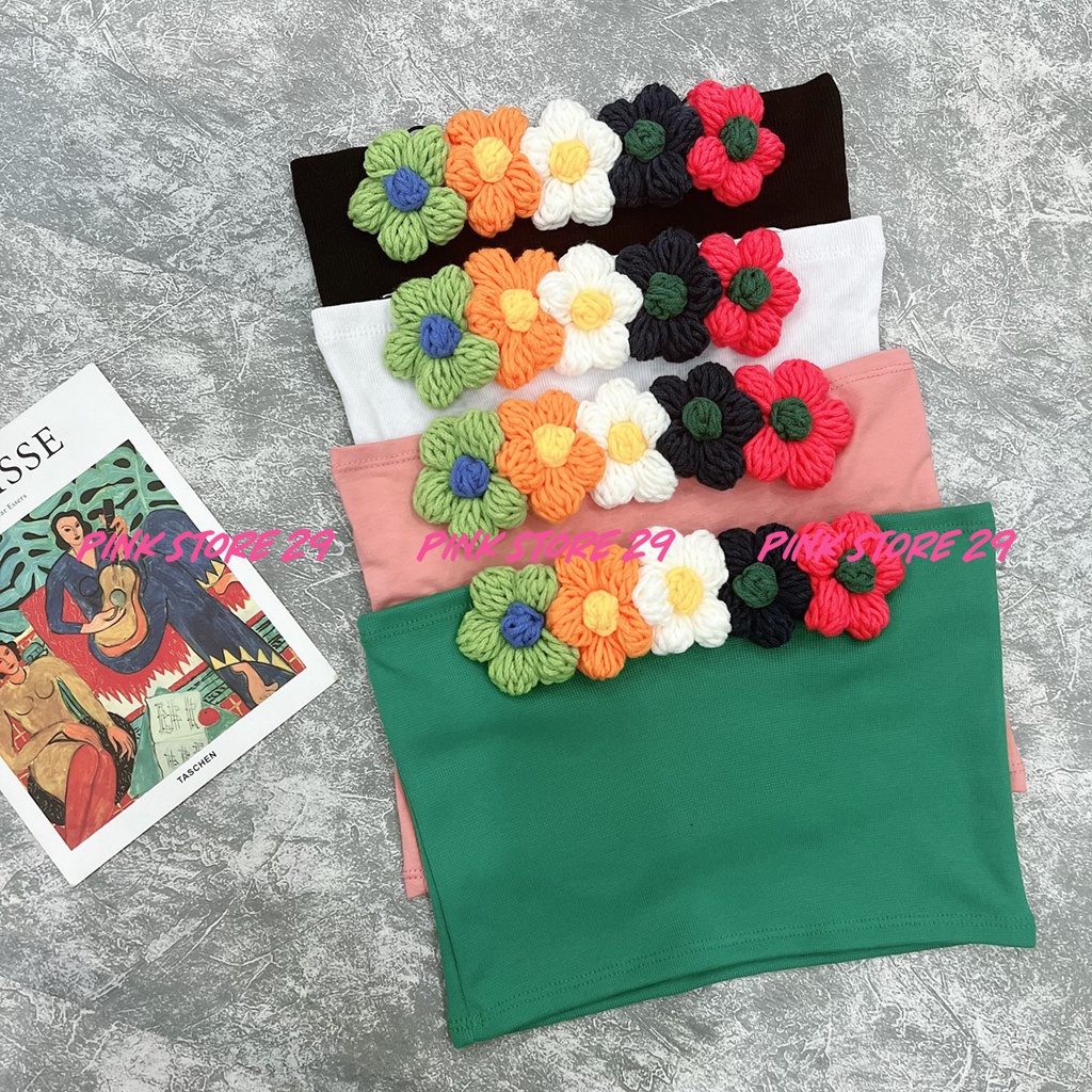Áo croptop hai dây PINKSTORE29, hoa len móc siêu xinh blossom A5365