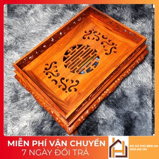 Khay/bàn trà để ấm chén chân quỳ gỗ tự nhiên Nguyên Khối gỗ hương - Kích thước 35x25x12cm