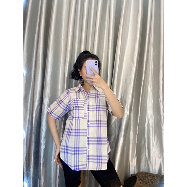 Áo sơ mi from rộng nắp túi hộp siêu xinh nhà e _ Ảnh chụp thật 100%